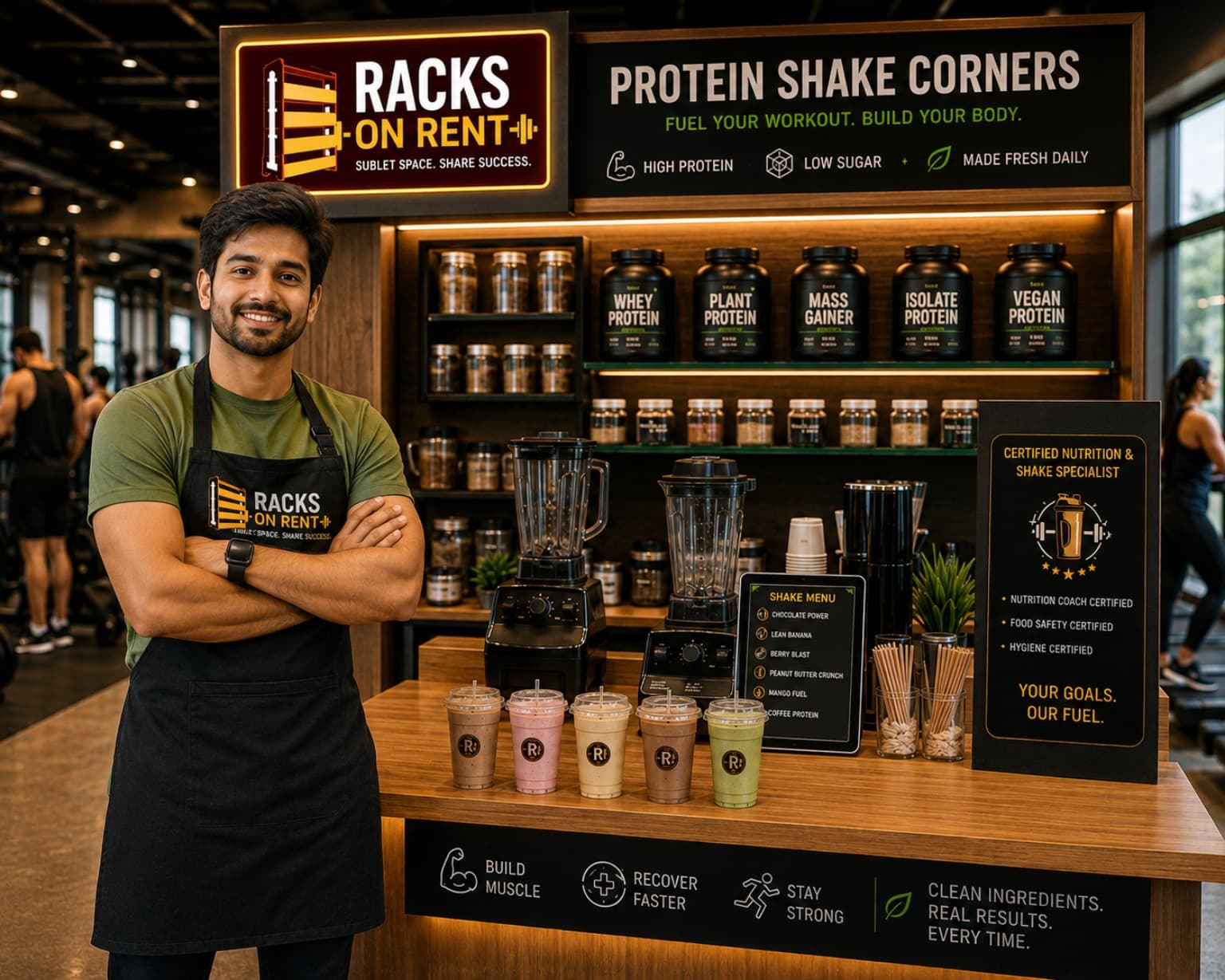 Protein Shake Corners display