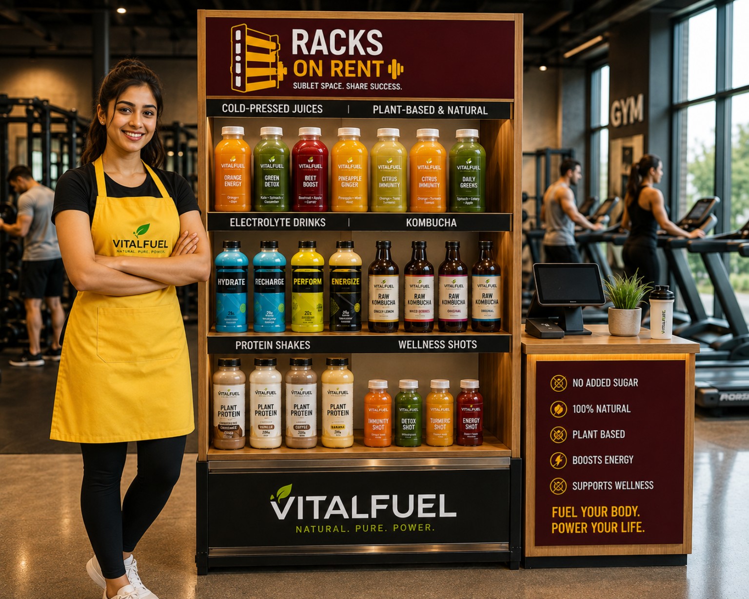 Health Drinks and Beverages cooler display inside gym